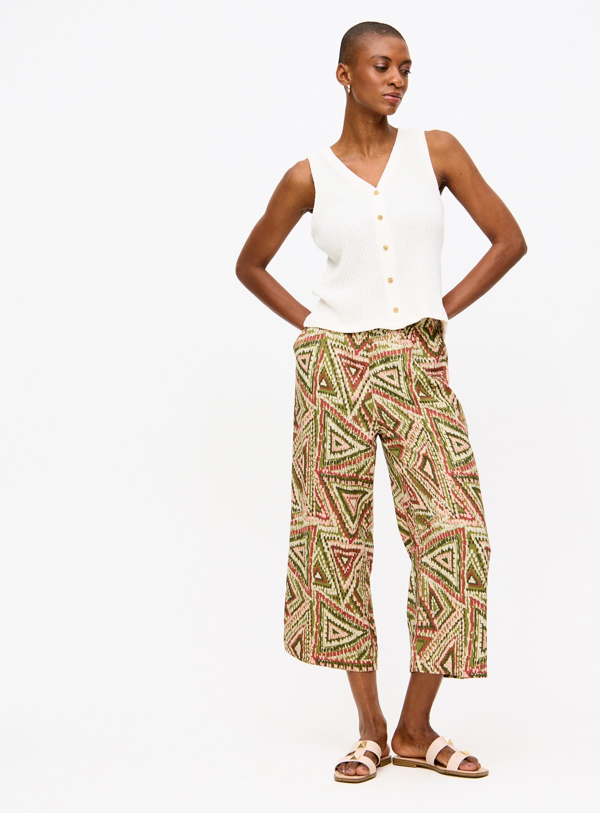 Tribal Print Wide Leg Cropped Trousers 10 - Image 2 thumbnail